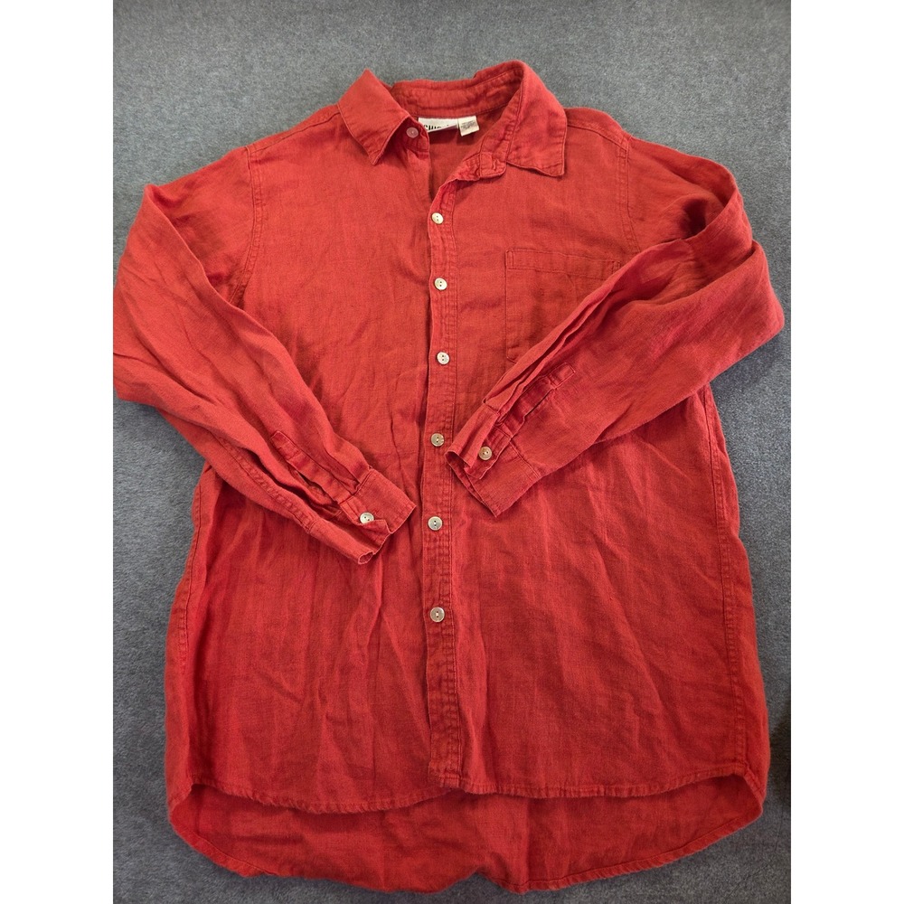 Chico's Design Womens 100% Linen Button Front Long Sleeve Shirt 1 Red Minimalist